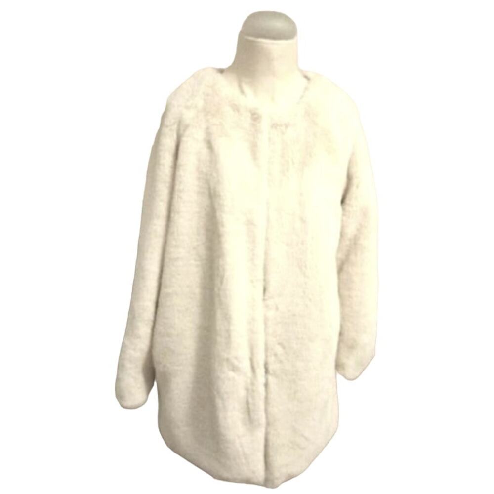 Popsugar Plush Teddy Coat Women's Size M IVORY Faux Fur Oversized Boxy Relaxed - Picture 9 of 16